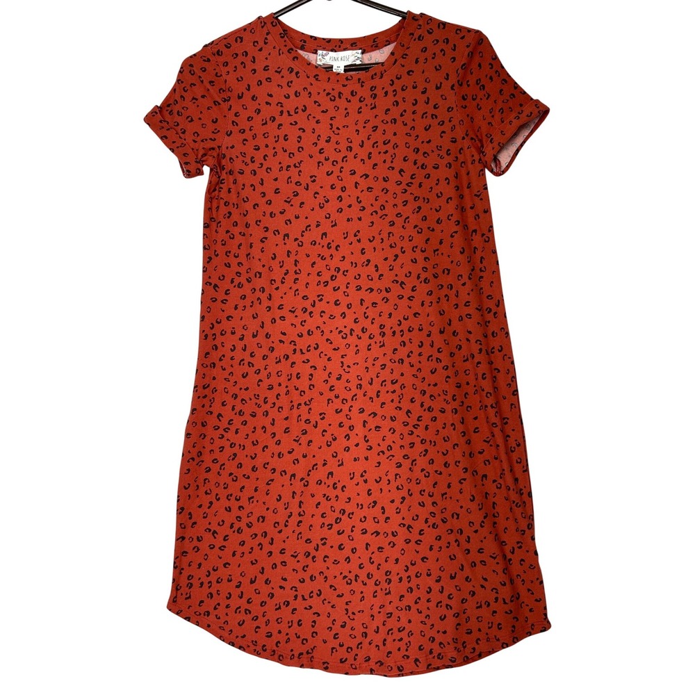 Pink‎ Rose Short Sleeved Tee Shirt Dress Apple Leopard Color Women Size XS NWT